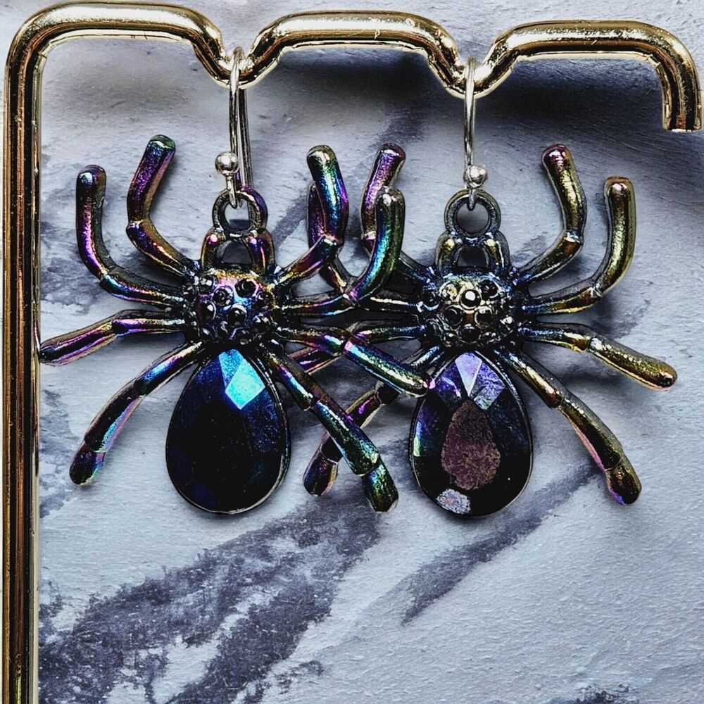 Spiders Electroplated 3D Earrings Woman's Fashion Halloween Spider Multicolored